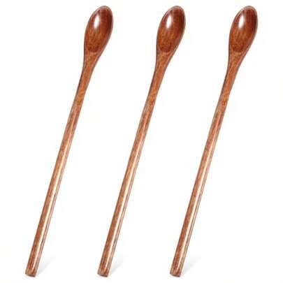 Long Wooden Spoons For Honey And Coffee 3PCS 7.95inch Wooden Teaspoons With Long Handle For Stirring Jam Dessert Brown Wood Mixing Spoons