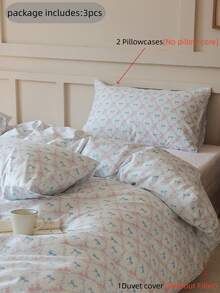 3件套100%纯棉简约条纹印花床上用品套装，适合男孩、女孩、宿舍、卧室，拉链封口，四季皆宜，柔软透气，适用于单人床、双人床、大号床、特大号床（1个被套，2个枕套，不含填充物） - 彩色 - 查看 5