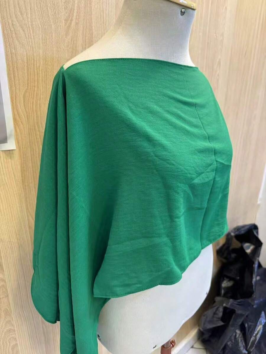 Women's Cropped Cape Blouse, Boho Chic Style, Multi-Way, Summer 2025 - 橄欖綠 - 查看 1