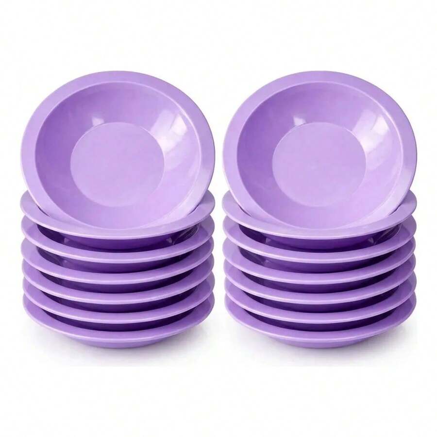 Set Of 10 Round Plastic Deep Plates For Meals - Lilac - View 1