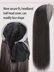 合成长直发半头假发，带发带，蓬松自然金色假发，带发带 - 彩色 - 查看 3