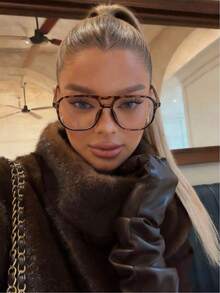 一副女士超大多边形镜框PC材质镜腿装饰时尚街头风眼镜，适合夏季海滩度假、户外旅行，豹纹玳瑁波西米亚风镜框，度假、海滩、旅行、返校必备 - 彩色 - 查看 3