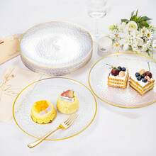 50/25/10pcs Elegant Transparent Gold-Rimmed Dinnerware Set, Salad Plates, Hammered Pattern Design Plates For Serving Desserts, Dishes, Steaks, Pasta, Cakes, Snacks, Fruit Platters - Perfect For Parties And Weddings: Birthday Parties, Weddings, Mother's Day, Mother's Day Gifts, All Kinds Of Parties (Kitchen Utensils, Full Tableware Set, Plates, Serving Trays, Kitchen Accessories) - 無色 - 查看 7