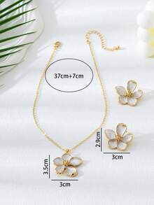 1 Set Spring/Summer New Sweet Elegant White Enamel Asymmetrical Five-Petal Flower Pendant Necklace & Matching Earrings Jewelry Set For Women - White - View 6