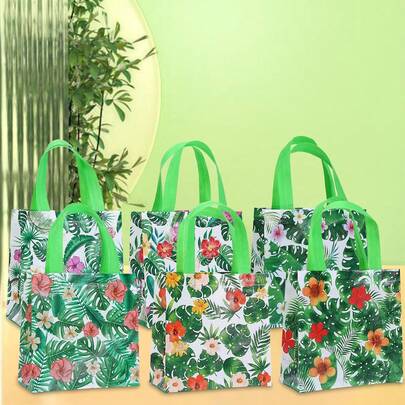 Bộ 6/12/24 túi quà tặng chủ đề lá và hoa, túi đựng kẹo bằng vải không dệt có thể tái sử dụng, màu xanh lá cây, thích hợp cho dã ngoại ngoài trời, tụ họp bạn bè, tiệc sinh nhật, họp mặt gia đình, thiết kế bắt mắt, bền chắc.