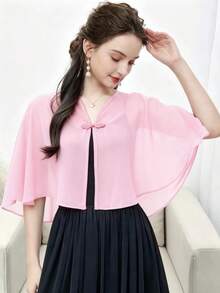 Khăn choàng voan hồng dành cho nữ, điểm xuyết ngọc trai, nhẹ nhàng, thích hợp cho mùa xuân, hè, thu, đặc biệt dành cho cô dâu. - Đỏ - Xem 23