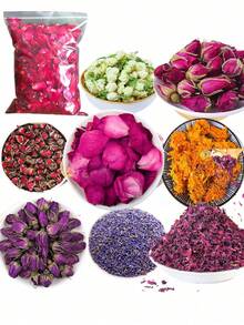 一套110克/210克/310克蜡烛制作套装，包含茉莉花、薰衣草、玫瑰花瓣、红梅花、玫瑰花瓣、彩色菊花干花，适用于手工皂、装饰花卉、鲜花装饰、蜡烛干花、人造花卉装饰、干花植物、足浴、全身浴、水疗、浪漫婚礼、五彩纸屑、家居香氛、沐浴、香皂蜡烛制作、派对婚礼装饰、DIY工艺材料装饰、真正的干红玫瑰花瓣、蜡烛装饰等等。 - 蠟燭製作套件(1件) - 查看 7