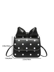 1pc Bow Polka Dot Pattern PU Flap Crossbody Bag, Fashionable For Daily Use In Spring/Summer - Black and White - View 2