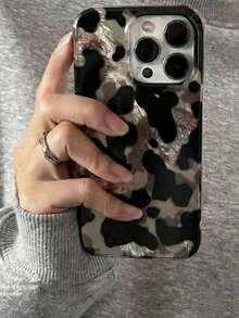 黑色琥珀玳瑁纹时尚手机壳，复古黑棕色玳瑁纹箔面质感手机壳，兼容 17/16 Pro Max、Apple 15、14（新款）、12 Pro、13 Pro Max，柔软保护套，春季礼物 - 銀黑色 - 查看 2