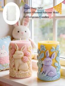 Easter Bunny Cylinder Embossed Candle Mold, Easy Release Reusable, For Beginners, DIY Scented Candle, Plaster, Resin Handcraft Tools - Easter Bunny Relief Candle Mold - View 1