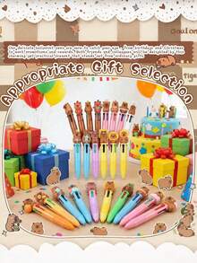 12pcs/Set Pulpen Capybara Aneka Warna 4-in-1, Pulpen 4-in-1 Berbentuk Capybara yang Menggemaskan dengan Berbagai Motif Capybara, Cocok untuk Hadiah Liburan, Hadiah Ulang Tahun, Suvenir Pesta Bertema, dan Hadiah Pesta Musiman (Acak) - MultiWarna - View 3
