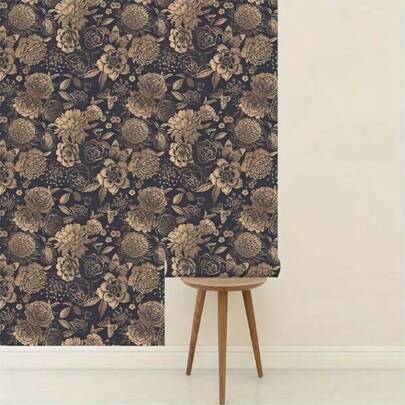 1 Roll Faux Linen Removable Wallpaper, Copper Floral Self-Adhesive Contact Paper, Waterproof Durable Peel And Stick Wallpaper For Wall, Countertop, Furniture - Easy To Apply Vinyl Wallpaper 17.7inX39.3/118.1/196.8/393.7in