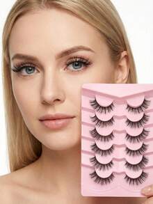 False Eyelashes Transparent Band Cat Eye Short Soft 3D Faux Mink Hair Natural Makeup Look (F36) - 黑色 - 查看 10