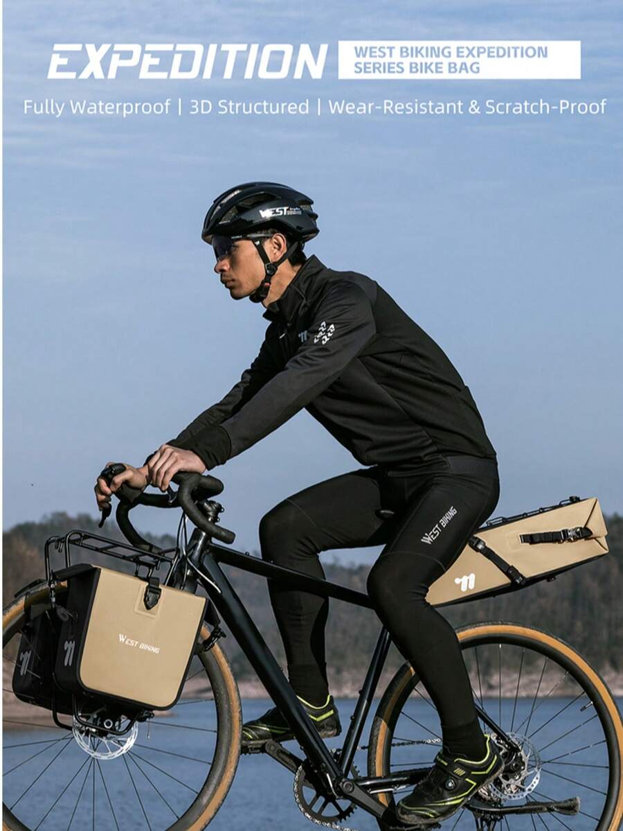 1 pieza Bolsa trasera para bicicleta de 14L de capacidad de la marca WEST BIKING, bolsa de sillín plegable antideslizante y resistente con diseño de válvula de aire, apta para bicicleta de carretera y bicicleta de montaña - Multicolor - Ver 1