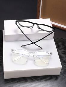 2 PCS Men's Square Large-Frame Glasses Frame Transparent And Clear Lenses Snug Fit With Pressure-Free Comfort Casual Style For Daily Office With Glasses Box - Multicolor - View 9
