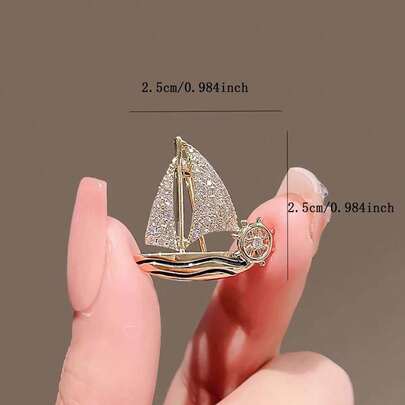 1枚精致帆船胸针 - 高端小众时尚配饰，适合装饰女士职业西装外套、约会连衣裙、日常针织衫、派对礼服 - “扬帆起航”主题胸针，办公装饰，衬衫外套饰品，圣诞节/万圣节服装胸针，可爱教师节礼物，万圣节配饰，教师节