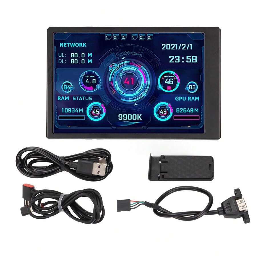 3.5in IPS USB Mini Screen AIDA64 PC CPU RAM Data Monitor PC Sensor Panel Display Temperature Monitor Computer Temp Monitor - Negro - Ver 1