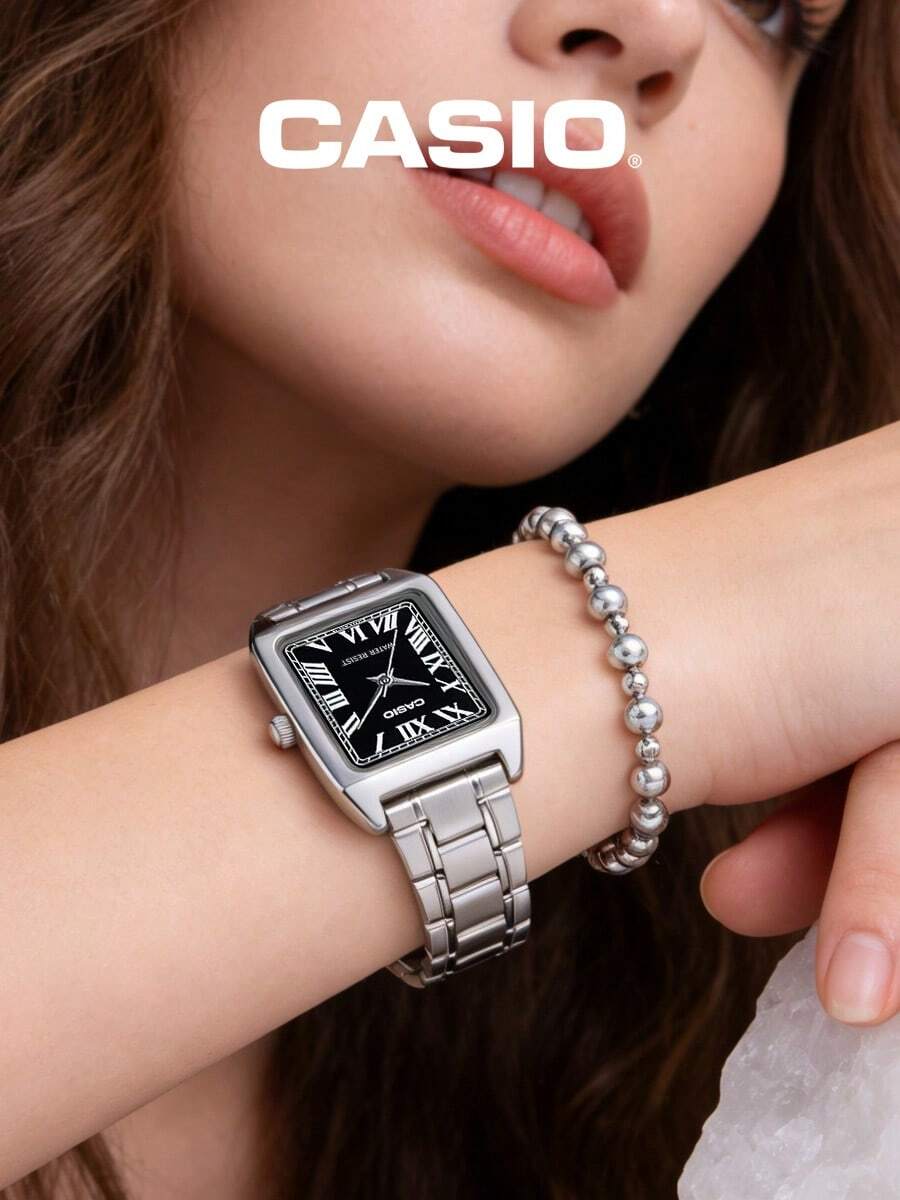 Ceas dreptunghiular vintage pentru femei, cadran clasic cu cifre romane, design subțire și elegant, curea din oțel inoxidabil, sticlă minerală, rezistență la apă de până la 30 m, mecanism cu cuarț japonez, ceas elegant de seară cu cutie cadou originală - Casio LTP-V007D-1B - Negru - Vizualizare 1