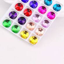 14毫米，20颗/包，扁平双孔精致玻璃水钻，圆形，适用于缝制婚纱、手提包、鞋子装饰、珠宝制作配件 - 14mm 20pcs - 查看 4