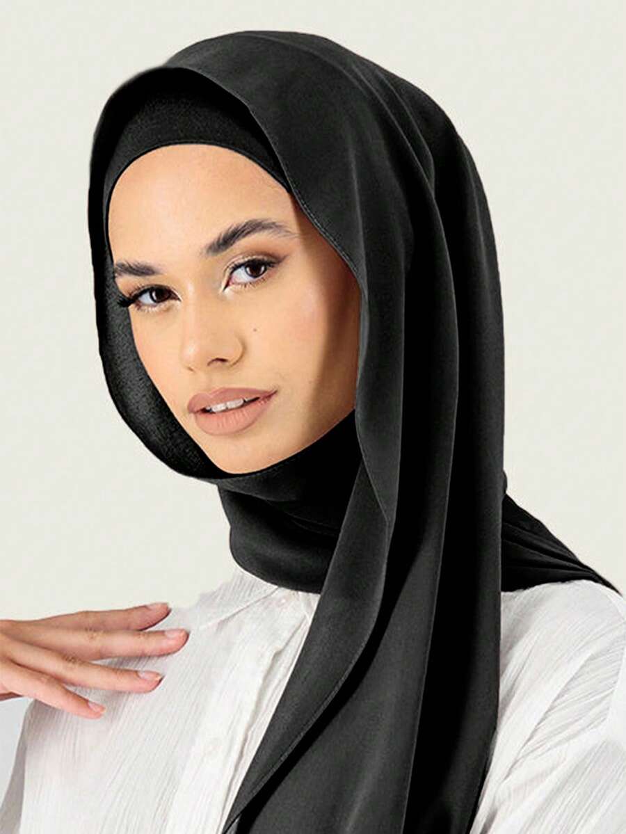 2pcs Women Scarf Tie Headband Set, Versatile Undershirt Cap Combo, Hijab For Middle East Ramadan Abaya Matching, Elastic Cap With Chiffon Scarf Hat Set, Adjustable Cap And Chiffon Headscarf Integrated Scarf Set, Middle East Headscarf - Black - View 1