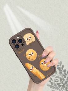 Cute Bread Pattern Phone Case For IPhone 17/16/15/14/13/12/11/7/X, Frosted Finish, Stylish & Playful Design, Shockproof Scratch-Resistant Soft Touch Protective Cover - Cà phê nâu - Xem 3