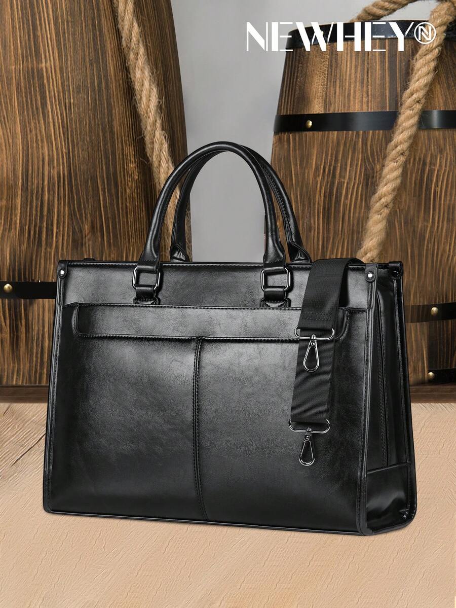 NEWHEY Bolso de negocios para hombres, compatible con tamaño A4, bolso para entrevistas de trabajo, gran capacidad, bolso para portátil independiente, 15.6 pulgadas, maletín, 2 formas de uso, repelente al agua, adecuado para negocios, escuela, trabajo, viajes de negocios y uso diario - Negro - Ver 1