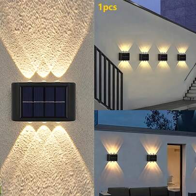 1个/2个/4个太阳能户外花园灯，LED灯泡壁挂式装饰围栏洗墙灯，上下照明，适用于外墙，全亮度使用，LED照明现代吊灯亚克力LED灯，庭院户外灯