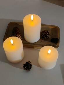 3pcs Rechargeable LED Candle Lights With Remote Control And Timer, Plastic Pillar Design, Suitable For Home Decor, Wedding, Table Centerpiece - White - View 4