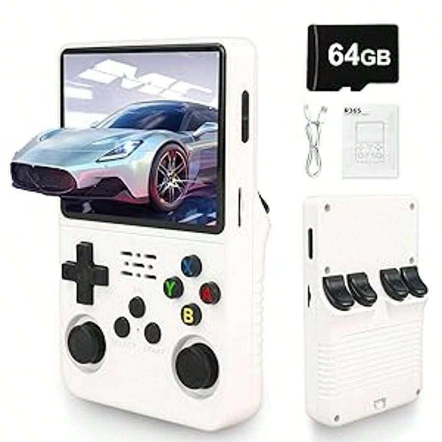 R36S Retro Handheld Game Console, 3.5 Inch IPS Screen, 64GB Memory, Over 30,000 Games, Based On LINXU Open Source ARKOS, 3500mAh Battery (Dark Blue) - White - View 1