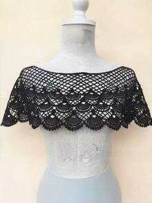 Hollow Out Shawl, Elegant Solid Color Breathable Shawl, Casual Cloak, Decorative Shawl, Suitable For Party, Ball, Wedding, Bridal Shawl, Bohemian Style Random,Accessories,Holiday - High-end Black - View 4