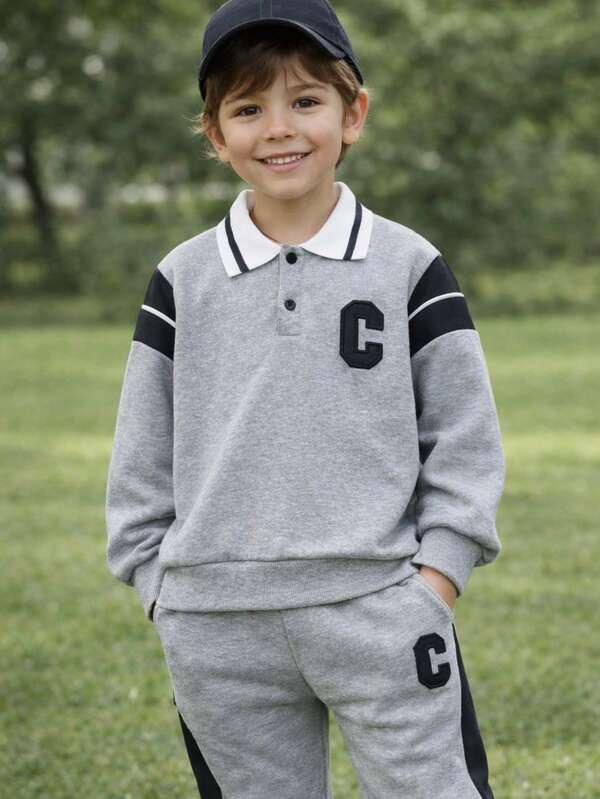 Hibobi 2 piezas Conjunto de sudadera con letras para niños, de manga larga y pantalón largo, adecuado para niños de 8 a 11 años para primavera y otoño