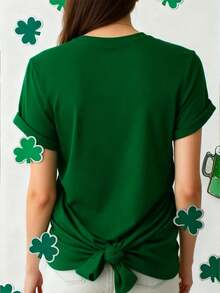 Disney Women's T-Shirt Featuring St. Patrick's Day-Themed Mickey Mouse And Friends Cartoon Print. Spring/Summer Women's Crew Neck T-Shirt Crafted From Soft, Comfortable Fabric. A Stylish Disney Women's Graphic Tee Perfect For Everyday Wear, Outings, Travel, And Leisure-Also Makes An Exquisite Gift. - Green - View 2