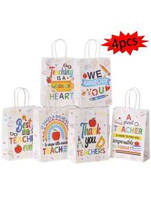 4 件/20 件套装教师答谢礼品纸袋带手柄 - 批量教师答谢礼物，开学庆典，年终派对 - 充满活力的设计和衷心的信息，纸质材料，教师圣诞礼物 - 彩色 - 查看 10