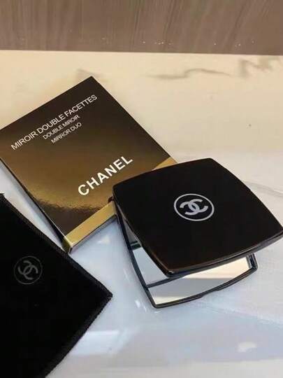 CHANEL Travel Makeup Mirror, Double-Sided Square Mirror, Black Frame, Convenient For Touch-Ups Anytime, Anywhere