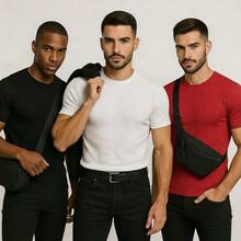 Kit Of 3 Men's Ribbed T-Shirts, American Slim Fit, 100% Cotton - White, Red and Black - View 4