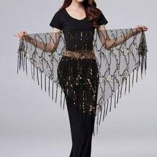 闪亮爵士舞新款性感亮片飘逸上衣，肚皮舞雪纺披肩/肩袖披肩，臀巾/腰巾，裙子，舞台表演服，适合夜总会、迪斯科、节日、派对、宴会等场合。 - 彩色 - 查看 14