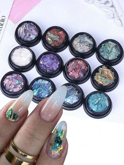 1件装防过敏3D多色不对称亮片美人鱼美甲装饰，凝胶美甲配件