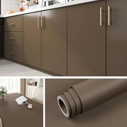 1 Roll Of Matte Brown Waterproof Self-Adhesive Wallpaper, Modern Light Luxury Style Bathroom, Kitchen, Desk Renovation Decoration Wallpaper Pvc Wallpaper Thick, Durable, Easy To Install, Removable 15.7inx39.3/118.1/196.8in Solid Color Wallpaper