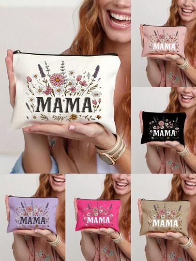 Daisy Flowers And The Letters Mama Pattern Print Cosmetic Bag - Multiple Colors Available,Cute Large Capacity Storage Bag,Featuring A Fun Cartoon Design,Daily Toiletry Makeup Bag,Multi-Functional Storage Bag, Lightweight Bag,Travel Souvenir For Friends, Essential Travel Storage Bag, Suitable For Commuting, Back To School,Travel, Picnic, Camping,Birthday, Mother's Day, Women's Day Gifts