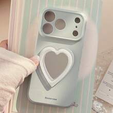 Ốp lưng điện thoại mềm hình trái tim dễ thương có gương soi, tương thích với iPhone 17 Pro Max, 15, 13, 12. Phong cách ngọt ngào, nữ tính, hình học, kiểu Hàn Quốc, tối giản, dễ thương, độc đáo, thú cưng dễ thương, nữ tính dịu dàng, phong cách . - Sương mù biển xanh - Xem 3