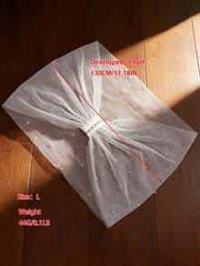 1件女士无肩带披肩，珍珠串珠雪纺短披肩，连衣裙外套 - 乳白色 - 查看 8