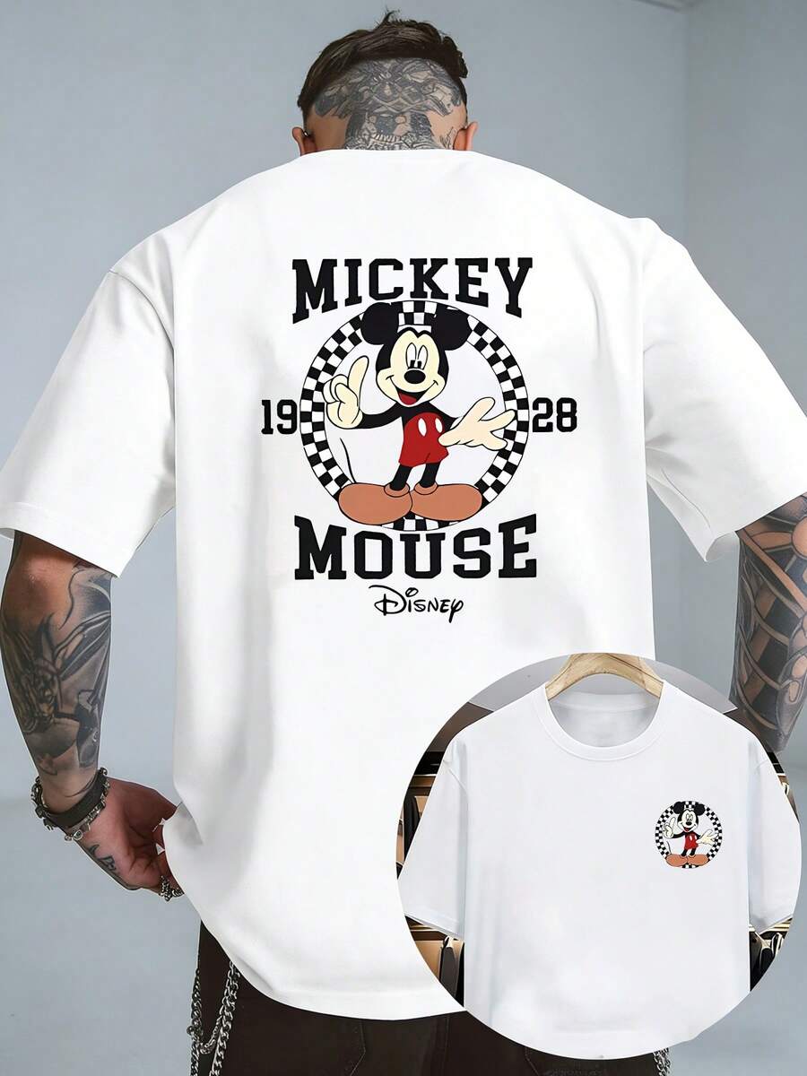 DISNEY Official Mickey Mouse T-Shirt For Men & Women - Unisex Short Sleeve Crew Neck Tee With Iconic Mickey Ears Print, Casual Summer Wear, Machine Washable, Non-Suitable For Daily Outfits, Themed Events, And Gifts - Blanc - Voir 1