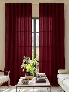 1 件棕色绳顶柔软舒适加厚面料透光乡村风格窗帘，适用于卧室、客厅、厨房 - 防紫外线，针织，无衬里，酒红色装饰性涤纶窗帘，易于清洁 - 酒紅色 - 查看 1