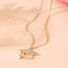 1pc Minimalist Creative Alloy Rhinestone Studded Graduation Cap Pendant Necklace, Suitable For Women - Graduation Season Necklace - View 6