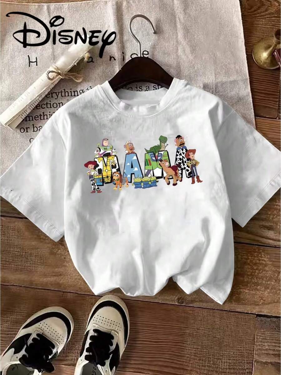 MAMMA Characters And Rocket Patterns Composed Of Cartoon Characters In Toy Story Disney's New Short-Sleeved T-Shirt Tops In Summer, Ladies' Casual Fashion, Printed T-Shirts And Elegant Women's Dresses. - 白色 - 查看 1