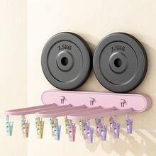 多功能折叠晾衣架，浴室/阳台袜子晾衣架，壁挂式多功能晾衣架，无需钻孔 - 彩色 - 查看 2