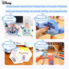 Disney 迪士尼官方授权儿童毛绒挂件，夏日海滩史迪奇毛绒娃娃背包钥匙扣，可爱小精灵吊坠挂饰，节日礼物 - 彩色 - 查看 11
