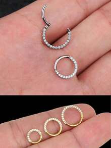 1pc Stainless Steel 16G Nose Rings Hinged Segment Ear Cartilage Tragus Earrings Helix Hoops Septum Clicker Piercing Jewelry - Steel - View 1