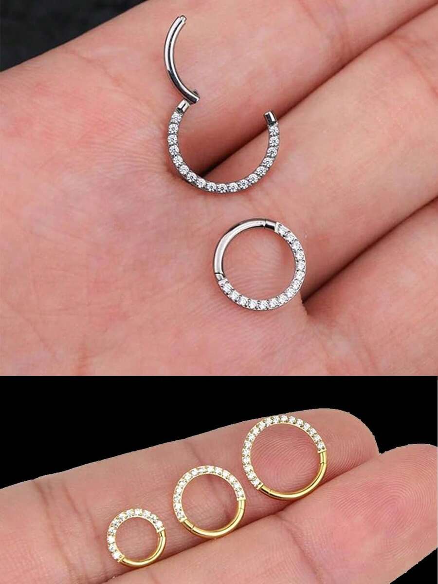 1pc Stainless Steel 16G Nose Rings Hinged Segment Ear Cartilage Tragus Earrings Helix Hoops Septum Clicker Piercing Jewelry - Steel - View 1