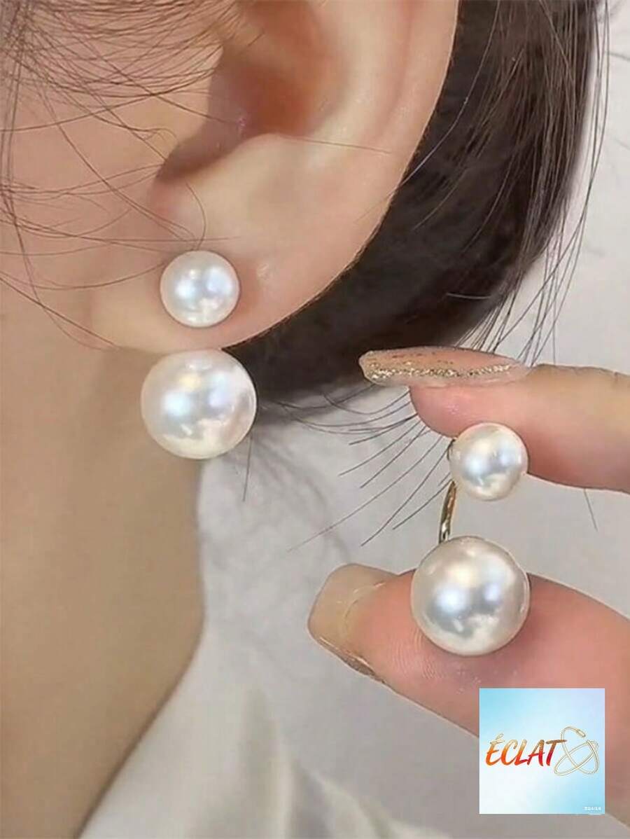 1pair French Luxurious Pearl Stud Earrings For Women Minimalist High End Design Gift Suitable For Ladies Friends Elegant Daily Jewelry EPPZ - 白色 - 查看 1